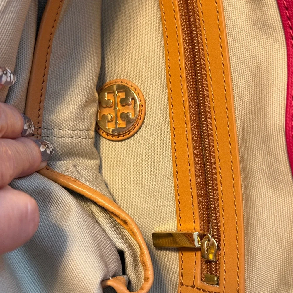 NEW Tory Burch JAYDEN Dipped Canvas Leather Tote Medium Bag Red Auburn Carmine - Picture 5 of 5